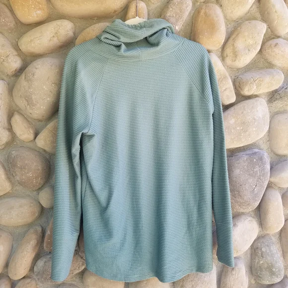 Pink Clover Teal Cowl Neck Women's Textured Long Sleeve Pullover Hoodie Sweater - Picture 5 of 10